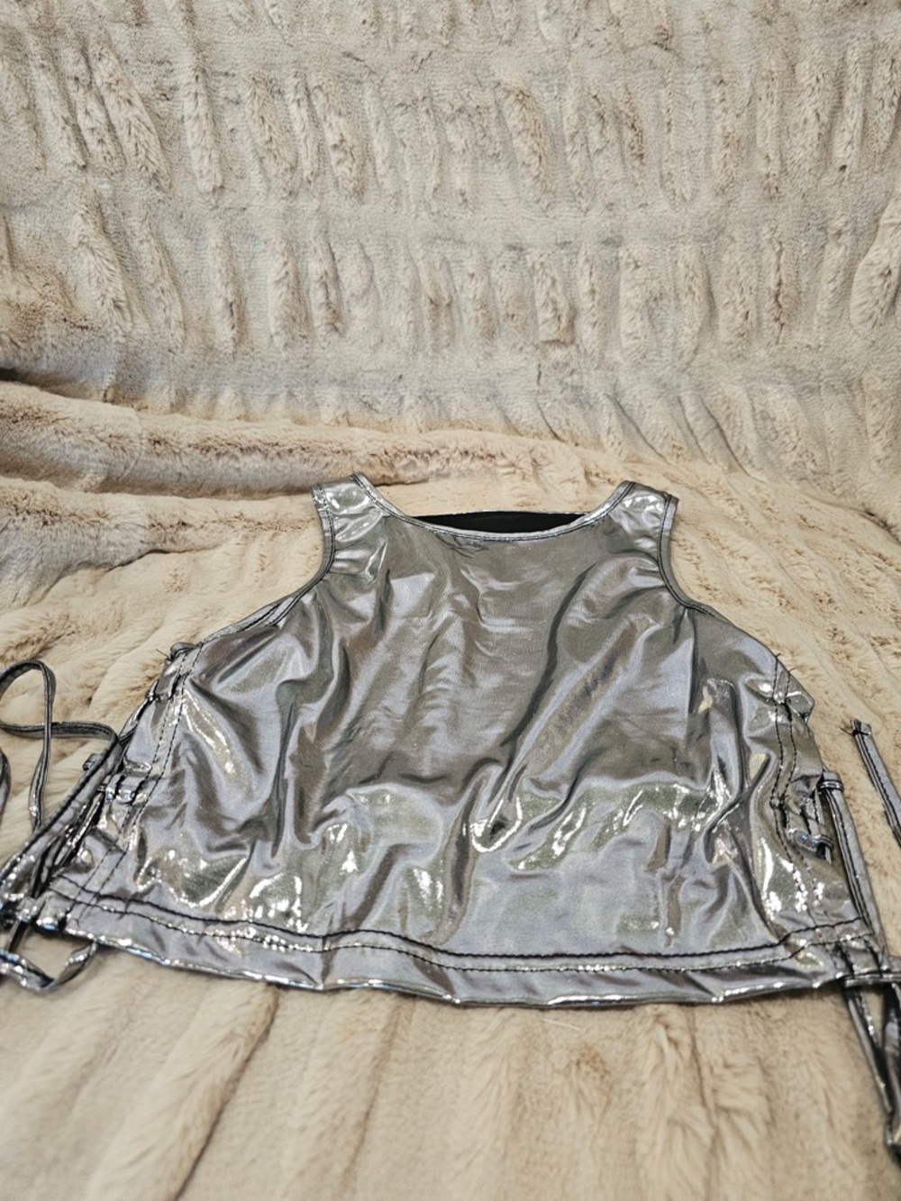 Rave festival Silver Metallic Shiny Crop Tank Top AND SKIRT